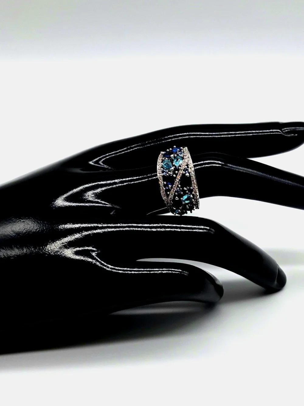 Silver-Filled Blue Multi-Gemstone Zircon Ring Size 7